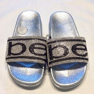 Bebe Silver Rhinestones Women's Franya Slide Sandal